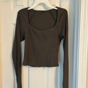 Wild Fable Olive Ribbed Long Sleeve Top Size Small
